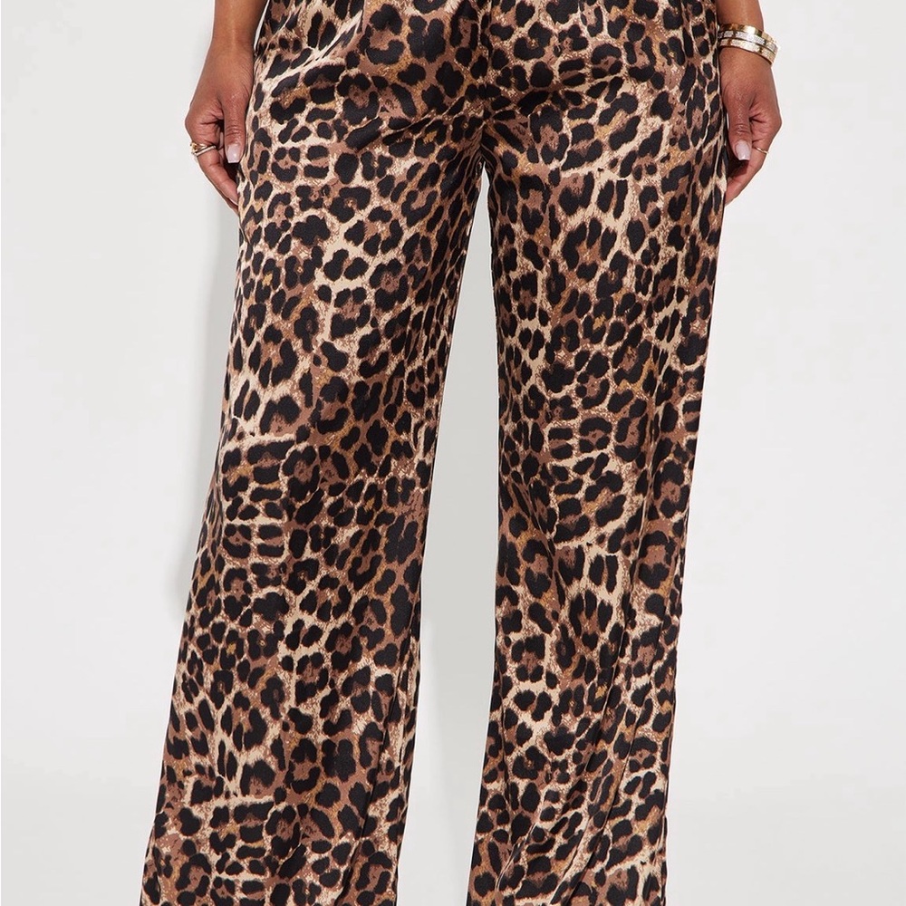Fashion Nova Leopard-Print Wide Leg Satin Pants - Brown & Black